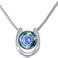 wholesale 925 Sterling Silver Metal Horse Shoe Pendant with Blue Crystal and Rhinestones Lucky Charm Necklace for Women's Fashion s-Evil Eye