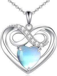 wholesale 925 Sterling Silver Infinity Heart Pendant w/ Blue Opal Stone & CZs for Women-Infinity Heart Necklace