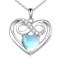 wholesale 925 Sterling Silver Infinity Heart Pendant w/ Blue Opal Stone & CZs for Women-Infinity Heart Necklace