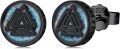 wholesale 925 Sterling Silver Black Plated Valknut Stud Earrings with Blue Stone Inlay and Norse Symbol Design-0-0