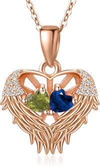 wholesale Sterling Silver 2 Birthstones Angel Wings Necklace for Women-08-09-Aug-Sept