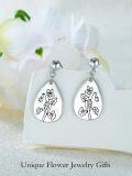 wholesale Sterling Silver Floral Teardrop Earrings w Birth Flower Engraved Gift for Women-0-4