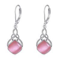 wholesale 925 Sterling Silver Moonstone Dangle Earrings Wholesale Celtic Knot Design-Pink opal irish earrings