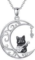 wholesale 925 Sterling Silver Moon & Cat Guitar Pendant Necklace for Women Girls Gifts-0-0