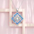 wholesale 925 Sterling Silver Blue Opal Square Cubic Zirconia Pendant Necklace for Women Gifts-0-1