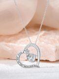 wholesale 925 Sterling Silver Heart Sloth Pendant Necklace with Cubic Zirconia and Engraved Message I Love You to the Moon and Back-0-1