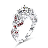 wholesale 925 Sterling Silver Birthstone Adjustable Open Ring for Women-Ruby