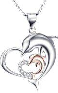 wholesale 925 Sterling Silver Two-Tone Eternal Love Double Heart Dolphin Pendant Necklace for Women (Rose Gold Dolphin Necklace 18'')-0-0