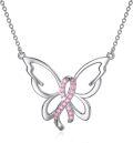 wholesale 925 Sterling Silver Pink Ribbon & Butterfly Dragonfly Cross Pendant Necklace for Breast Cancer Awareness Survivors Gift-0-0