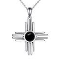 wholesale 925 Sterling Silver Sunburst Cross Pendant Necklace Red Coral Stone Platinum Plated-0-5