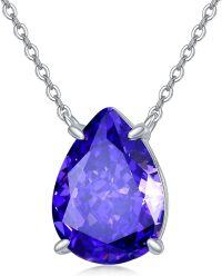 wholesale Sterling Silver Birthstone Necklace for Women Choker Pendant Jewelry Gift for Her Wife Girlfriend Mom-Pear-06-Jun-Purple