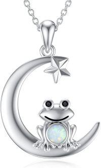 wholesale 925 Sterling Silver Opal Frog Moon Star Pendant Necklace for Women-frog