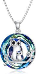 wholesale 925 Sterling Silver Blue Crystal Owl Family Pendant Necklace for Women-0-0