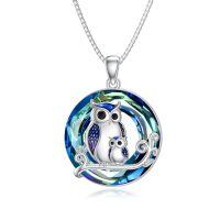 wholesale 925 Sterling Silver Mother Baby Owl Pendant Necklace With Blue Crystal-Owl Necklace