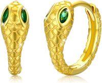 wholesale 925 Sterling Silver Snake Green Eyes Gold Tone Hoop Earrings for Women and Girls-20-Gold Snake hoop
