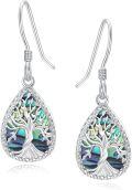 wholesale 925 Sterling Silver & Abalone Shell Tree of Life Teardrop Dangle Earrings for Women-0-0