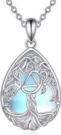 wholesale 925 Sterling Silver Blue Agate Tree of Life Pendant Necklace for Women-0-0