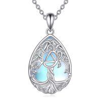 wholesale 925 Sterling Silver Blue Agate Tree of Life Pendant Necklace for Women-AA