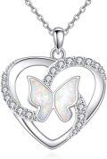 wholesale 925 Sterling Silver Heart & Butterfly Crystal Opal Pendant Necklace for Women-0-0