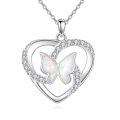 wholesale 925 Sterling Silver Opal Butterfly Heart Pendant Necklace-0-0