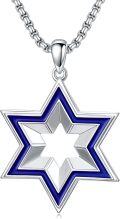 wholesale 925 Sterling Silver Blue Enamel Star of David Pendant Necklace 24 Chain-0-0