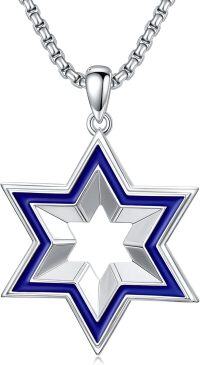 wholesale 925 Sterling Silver Blue Enamel Star of David Pendant Necklace 24 Chain-05-blue