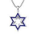 wholesale 925 Sterling Silver Blue Enamel Star of David Pendant Necklace 24 Chain-0-0