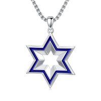 wholesale 925 Sterling Silver Blue Enamel Star of David Pendant Necklace 24 Chain-05-blue