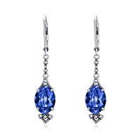 wholesale 925 Sterling Silver Blue Drop Earrings Wholesale With Cubic Zirconia-Sapphire Blue