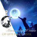 wholesale 925 Sterling Silver Moon & Black Cat Necklace with Blue Stone and Crystal Pendant-0-9
