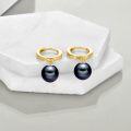 wholesale 925 Sterling Silver Black Pearl Drop Hoop Earrings for Women-0-3