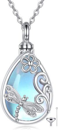 wholesale 925 Sterling Silver Teardrop Blue Opal Dragonfly Keepsake Pendant Necklace with Funnel and Fill Tool-Moonstone Dragonfly