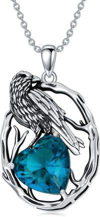 wholesale Sterling Silver Birthstone Raven Necklace for Women-December
