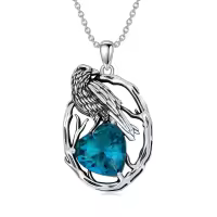 wholesale 925 Sterling Silver Birthstone Raven Necklace for Women-December