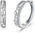 wholesale 925 Sterling Silver & 925 Sterling Silver White Gold Plated Moissanite Round Cut Huggie Hoop Earrings for Women - Gift Idea (Mother's Day/Christmas)-0-0