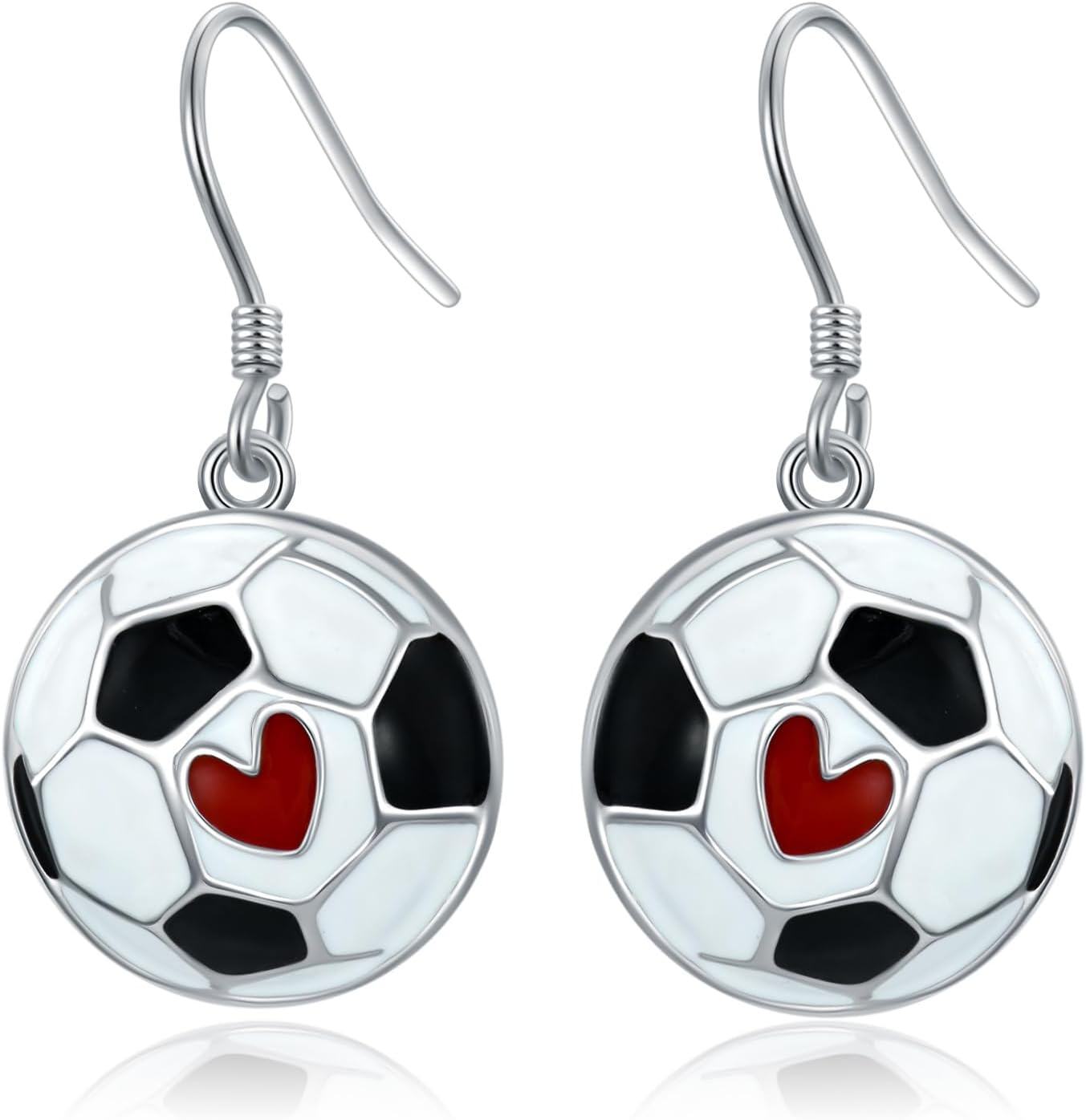  Sterling Silver Sports Earrings for Women Soccer Basketball Volleyball Softball Football Tennis Dangle Jewelry -Soccer with Heart