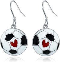 wholesale 925 Sterling Silver Heart Soccer Ball Drop Earrings for Women Sport Lover Gifts-Soccer with Heart