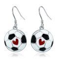 wholesale 925 Sterling Silver Soccer Ball Earrings With Red Heart Detailing-0-0