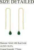wholesale 14K Solid Gold Emerald Threader Earrings for Women Dangle Drop Birthstone Gift-0-4