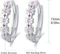 wholesale 925 Sterling Silver Daisy Hoop Earrings with Pink Stones Lucky Flower Design Small Huggie Style Fashion s for Women Graduation Gifts for Her-0-3