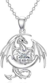 wholesale Sterling Silver 12 Month Birthstones Animals Necklace for Women Daughter (Axolotl Cow Pig Cat) Birthday Christmas Graduation Gift-07-01-Dragon-07-01-Dragon