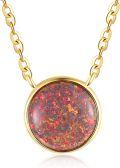 wholesale 925 Sterling Silver Red Fire Opal Round Pendant Necklace with Gold Plated Chain - 18+2 Length-0-0