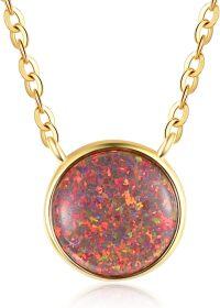 wholesale 925 Sterling Silver Red Fire Opal Round Pendant Necklace with Gold Plated Chain - 18+2 Length-Yellow Gold & Red Opal