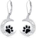 wholesale 925 Sterling Silver Crescent Moon & Cat Paw Print Leverback Drop Earrings Gift for Her-0-0