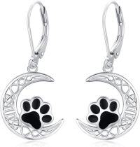 wholesale 925 Sterling Silver Crescent Moon & Cat Paw Print Leverback Drop Earrings Gift for Her-Paw Print