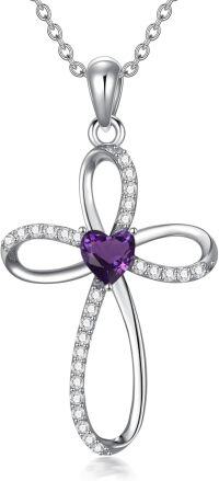 wholesale 925 Sterling Silver Moissanite Infinity Cross Birthstone Necklace 18+2-2-Feb.