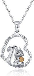 wholesale 925 Sterling Silver Squirrel Pendant Necklace with Citrine Gemstone and Twisted Rope Chain for Women Girls  43cm Length-0-0