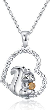 wholesale 925 Sterling Silver Squirrel Pendant Necklace with Citrine Gemstone and Twisted Rope Chain for Women Girls  43cm Length-Squirrel