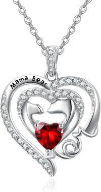 wholesale 925 Sterling Silver Birthstone Mama Heart Necklace for Mom Wife Grandma-01 Jan - Garnet