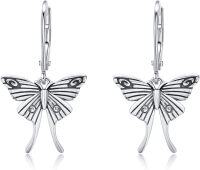 wholesale 925 Sterling Silver Butterfly Leverback Drop Dangle Earring for Women Girls  4cm Long-Luna Moth
